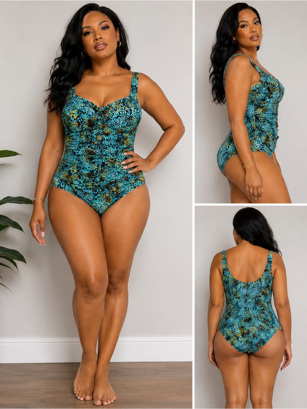 Maxine of Hollywood One Piece Swimsuit Size 12 Turquoise Animal Print